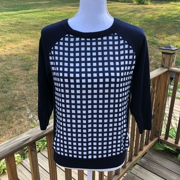 J.Crew Box Print Wool Sweater Small Blue Crewneck - Picture 2 of 7